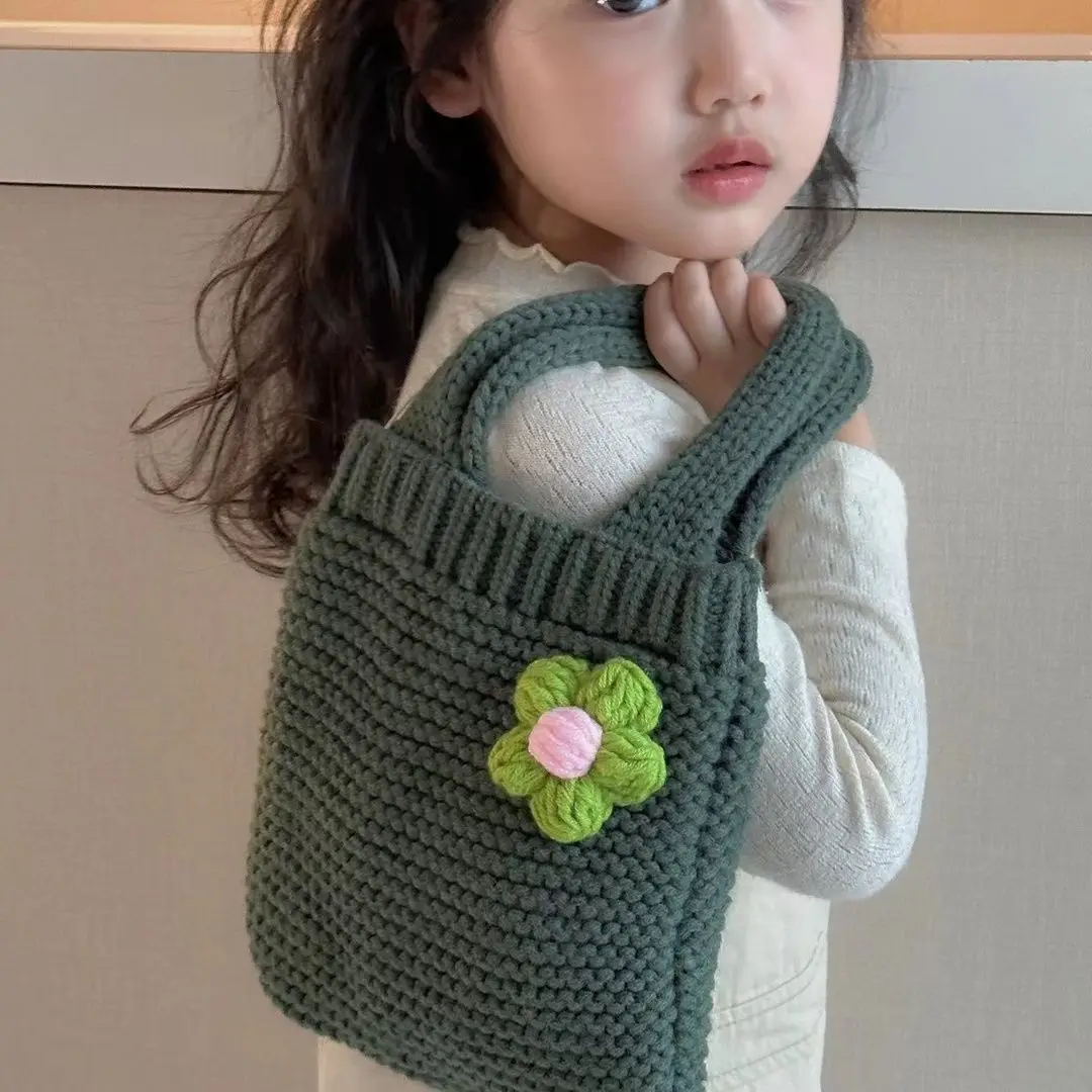 Tas bahu anak perempuan, kantung tangan rajut imut, tas tangan Solid, tas Prop foto lucu, tas bahu anak gaya Korea, untuk anak perempuan