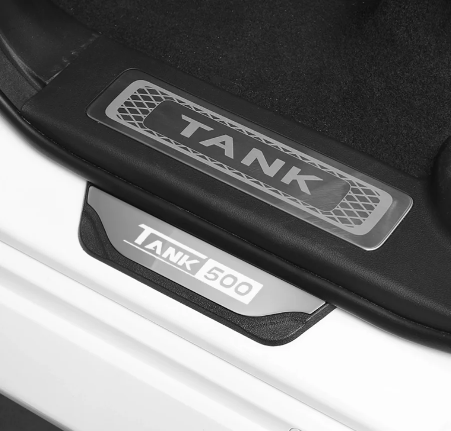 For GWM Great Wall Tank 500 2022- 2023 Interior Accessories Door Sill Inside Scuff Plate Decoration Cover Trim Metal