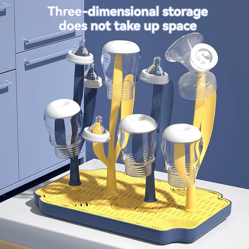 아기 젖병 및 유아 용품용 다기능 휴대용 건조대 – 나무 소재 젖꼭지 배수 프레임