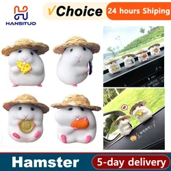 Cute Anime Straw Hat Hamster Car Decoration Console Ornaments Doll Car Interior Pendant Car Decoration Cool Car Accessories
