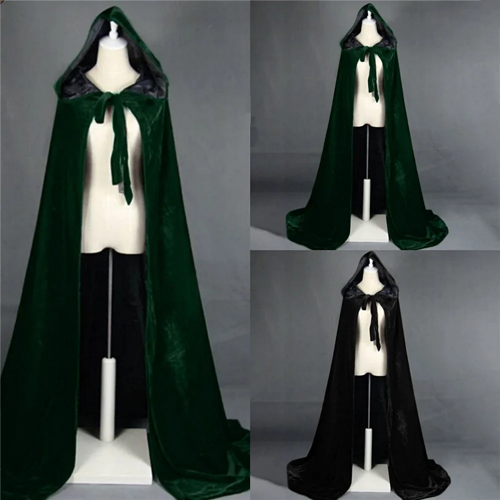 Hot Sale Hunter Green Beludru Jubah Berkerudung Pernikahan Musim Dingin Jaket Mantel Wicca Jubah Hangat Halloween Natal Bridal Bungkus Ukuran Custom