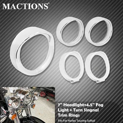 Motorcycle 7'' Headlight Trim Ring+4.5'' Fog Light Cover +2.8'' Visor Style Turn Signal Trim Ring For Harley Touring Softail