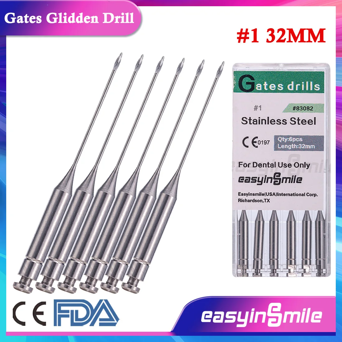 

EASYINSMILE 6Pcs Dental Gates Glidden Drills Endo NITI Reamers Burs Files 1# Stainless Steel Burs 32MM