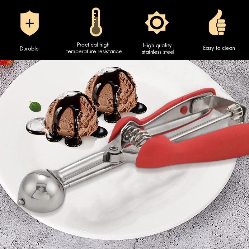 Stainless Steel Kitchen Fruit Ice Cream Scoop Set,Cookies Spoon Food Portioner Scoop Salad Meatball Pastry Tools,3 Pcs