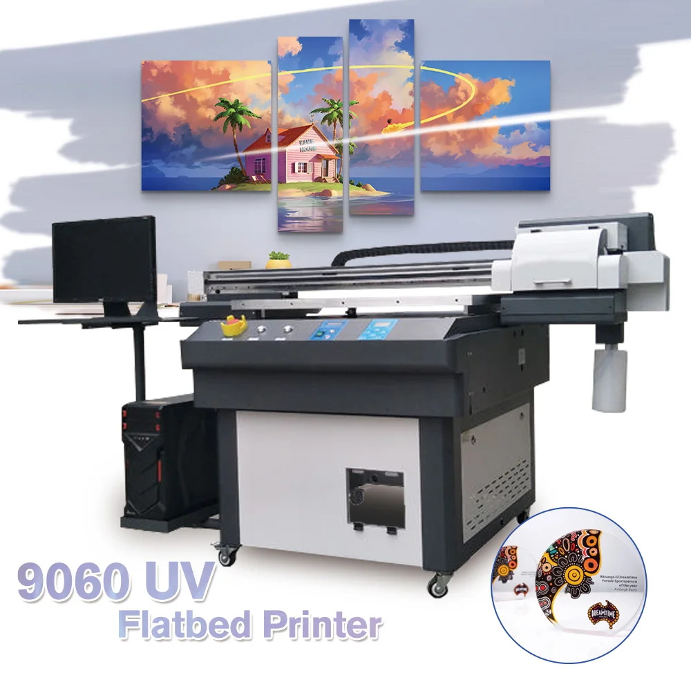 طابعة مسطحة احترافية 6090 9060 UV مع 3 رؤوس XP600 رأس الطباعة 6 ألوان طابعة نافثة للحبر UV آلة طباعة الدهون #1