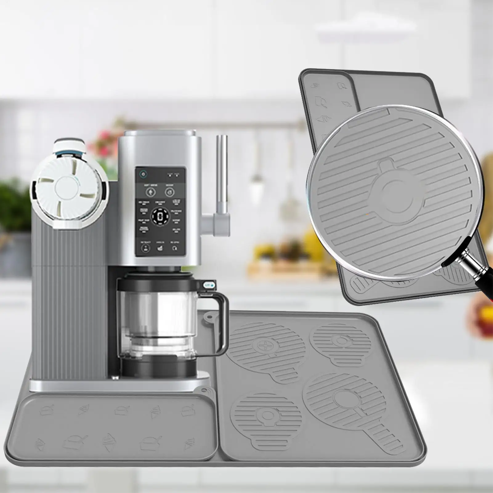 

Silicone Coffee Bar Mat Anti-slip Kitchen Counter Coffee Pad Dish Drying Pad Shock-Absorbing Ice Cream Maker Accessory For