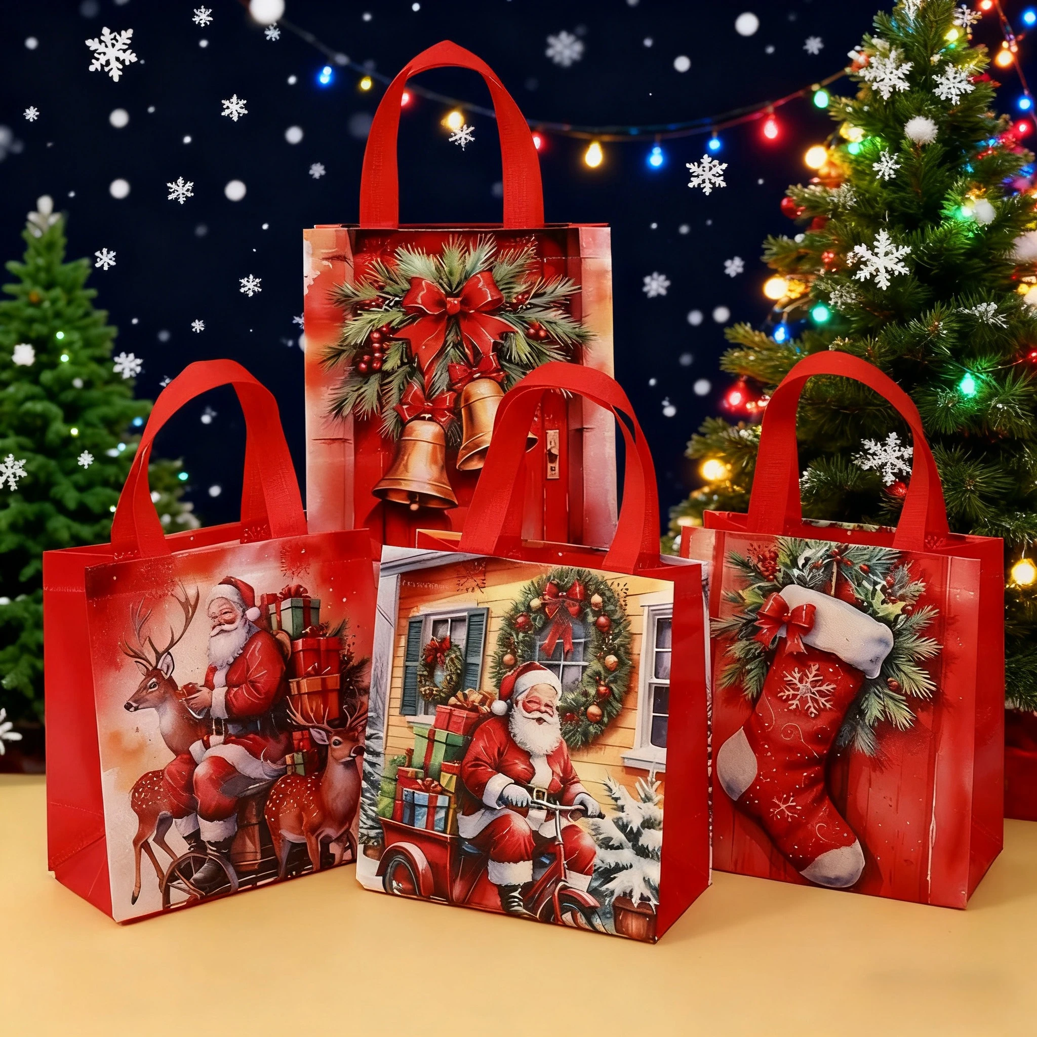 4 قطعة قابلة للطي سانتا كلوز غير المنسوجة حقيبة التعبئة والتغليف زينة عيد الميلاد الحلوى وجبات خفيفة حفلة شنطة هدايا 2026 هدية السنة الجديدة