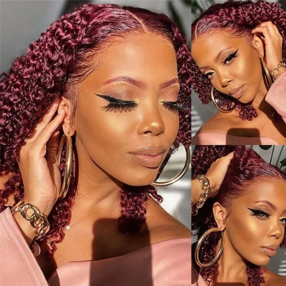 Burgundy Short Bob Wig Virgin Human Hair Red 99J 13x4 HD Lace Front Wig 220% Density Loose Deep Wave Bob Wig Lace Wigs Pre Pluck - Image 3