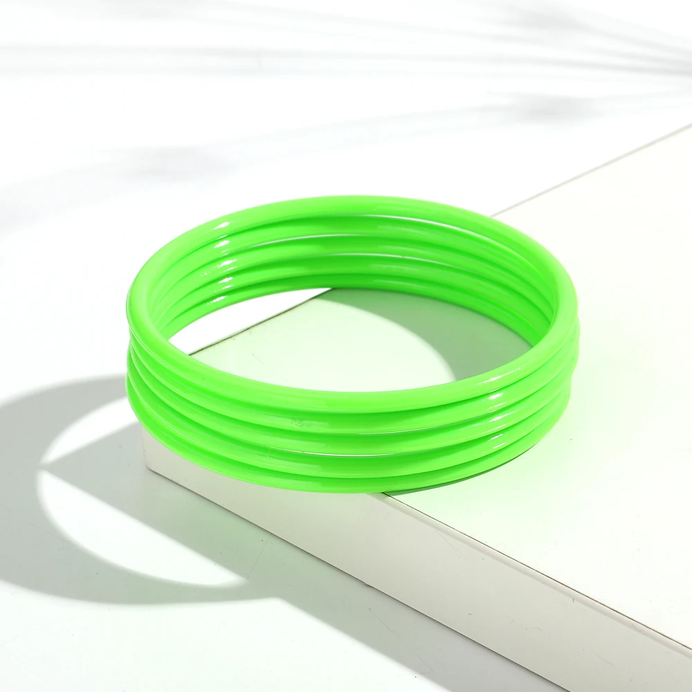 Trendige fluoreszierende bunte runde geometrische Armreifen aus Acryl, mehrfarbiges, dünnes, stapelbares Armband, Modeaccessoires – Detail 12