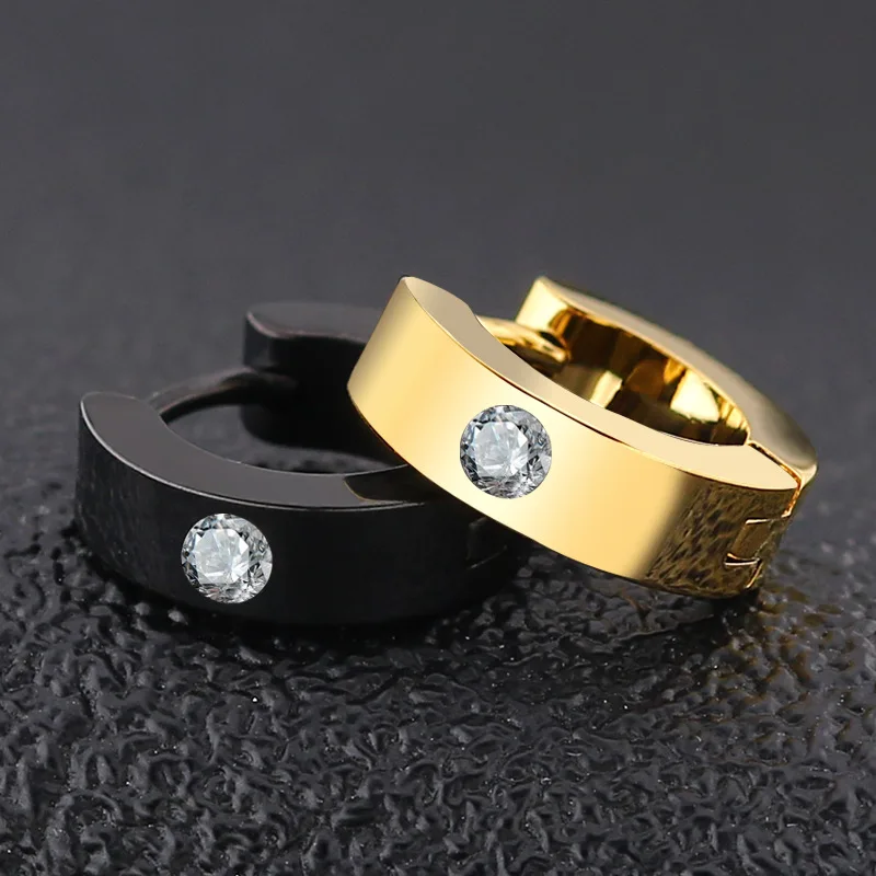 New Trendy Round Hoop Earrings Simple Zircon Stainless Steel Circle Earring For Women Men Punk Party Jewelry Brincos