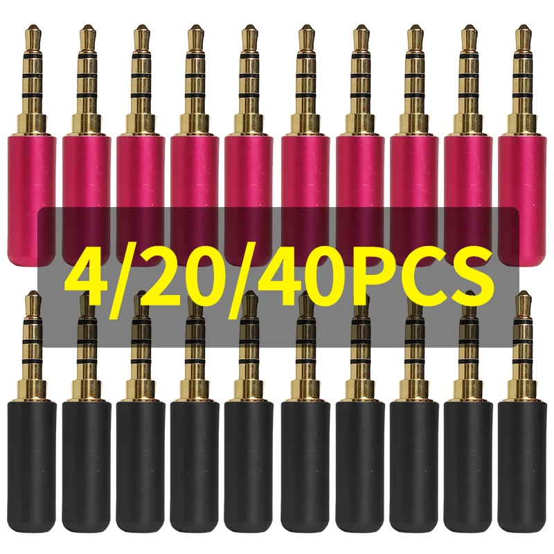 4/20/40pcs 3.5mm Stereo  TRRS (4-Pole) Solder Plugs - Gold Plated AUX Audio Connectors for DIY Headphone Repair