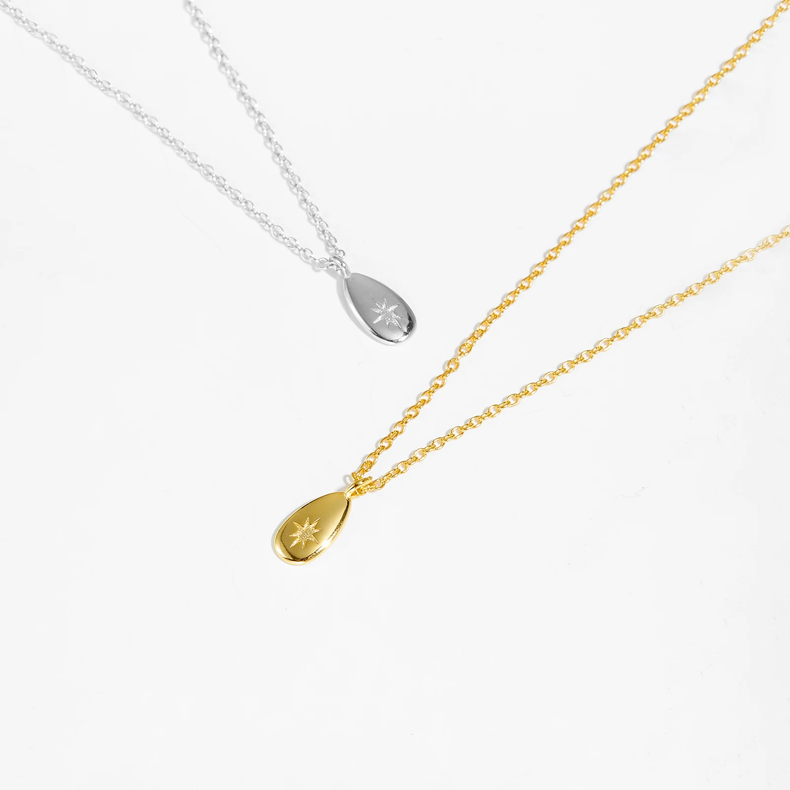 ANDYWEN New 925 Sterling Silver Gold Ovals Star CZ Pendant Tiny Charm Long Chain Necklace 2021 Biżuteria ślubna dla kobiet Prezent — zdjęcie 3