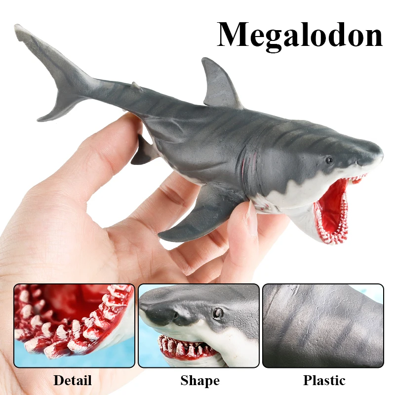 Oenux Savage Marine Sea Life Megalodon Action Figure Classic Ocean Animals Big Shark Fish Model PVC Collection  Toy Kid Gift