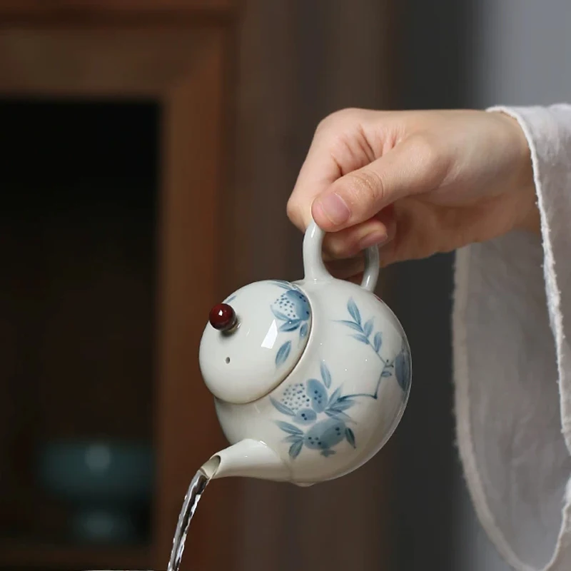 Chinese Style Plant Ash Hand Drawn Pomegranate Pattern Teapot Kung Fu Tea Set Household Indoor Supplies Teaware Ceramic Pot, 1Pc