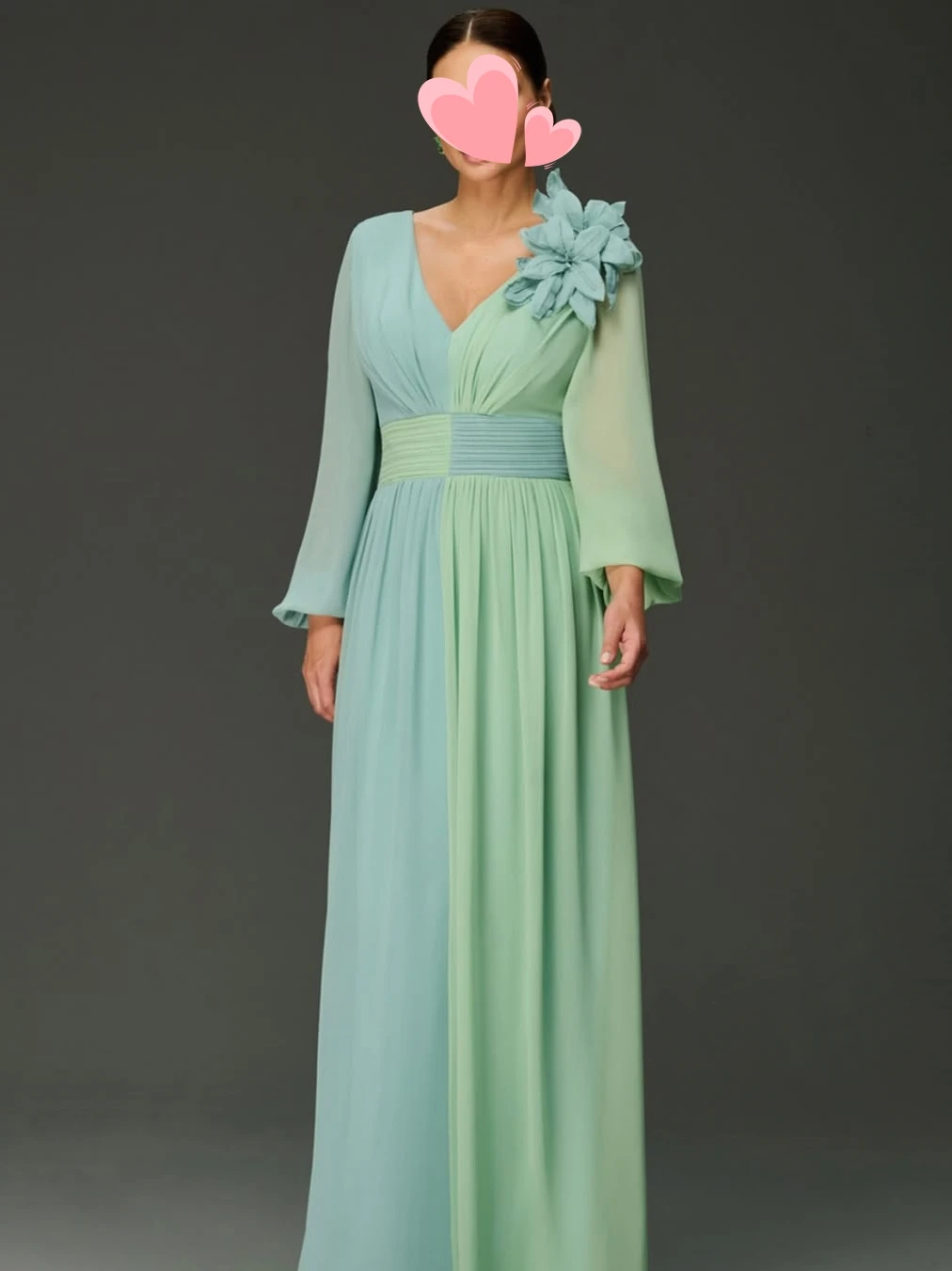 

Other Shore Elegant Vintage Sweet Blue Green Chiffon Flowers V-Neck Customized Formal Occasion Prom Dress Evening Party Gowns