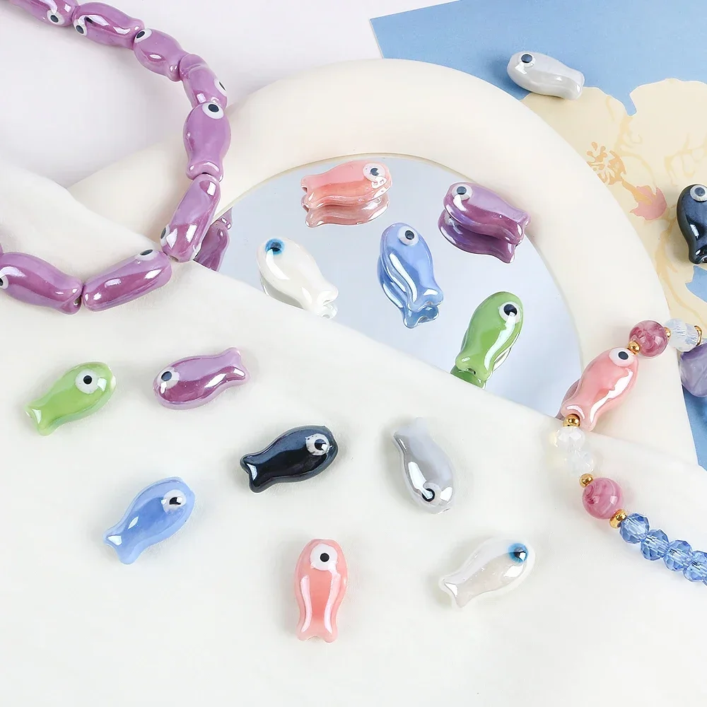 5 قطعة الخرز الأسماك الصغيرة الرجعية سحر السيراميك فاصل فضفاض الخرز لصنع المجوهرات الحرف اليدوية سوار ذاتي الصنع إكسسوارات