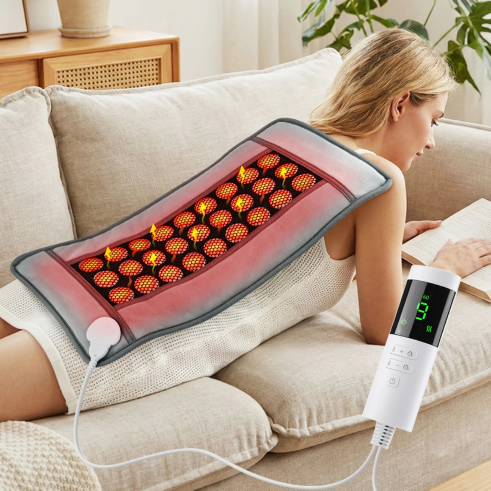 Quilted Heated Cushion with Jade Elements Padded Electric Heated Jade Cushion Soft Comfortable for Home Use, Sofa