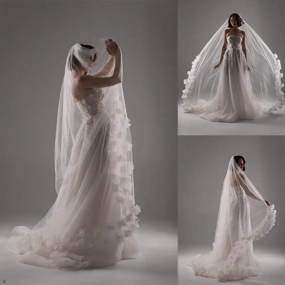 

Illusion Wedding Veils Appliques Lace One Layer Bride Complementos De Boda Velo De Novia Custom Made Bridal Accessories