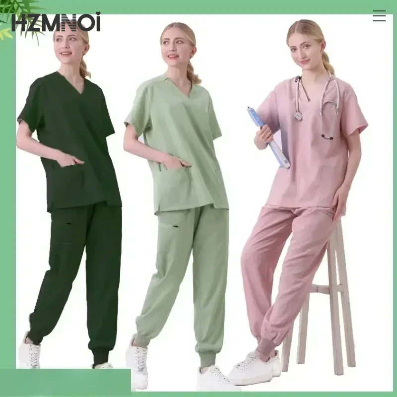 Mulheres Uniformes Médicos e Scrubs Set, Enfermeira Cirúrgica, Clínica Roupas de Enfermagem, Estética Pet Lab Coat, Veterinária Spa Acessórios