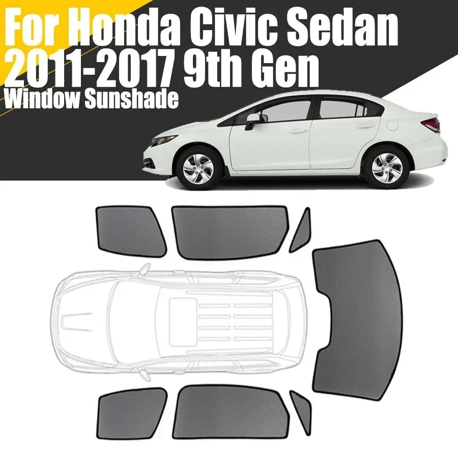 For Honda Civic Sedan 9th Generation 2011-2017 Car Mesh Sunshade Magnetic Window Shades Visor Curtains Auto Accessories