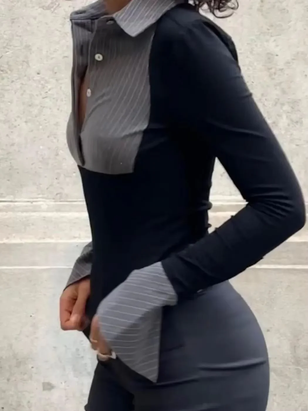 2025 가을 스트라이프 폴로 칼라 대비 크롭 탑 슬림핏 바디콘 니트 탑 - 클럽/스트리트웨어/데일리웨어를 위한 매운 소녀 의상