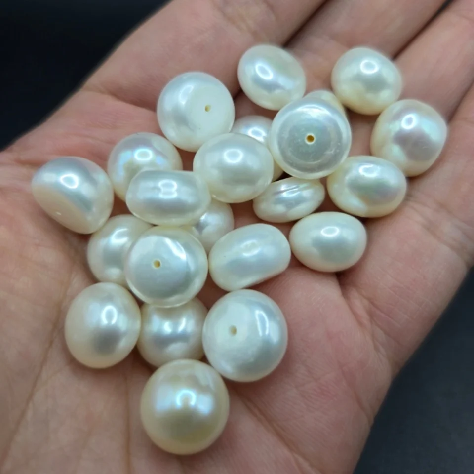 AAA 2-12mm Real Natural Freshwater Pearl Half Hole Drilled Flat Back Button Beads For Jewelry Making DIY Pendant Earrings