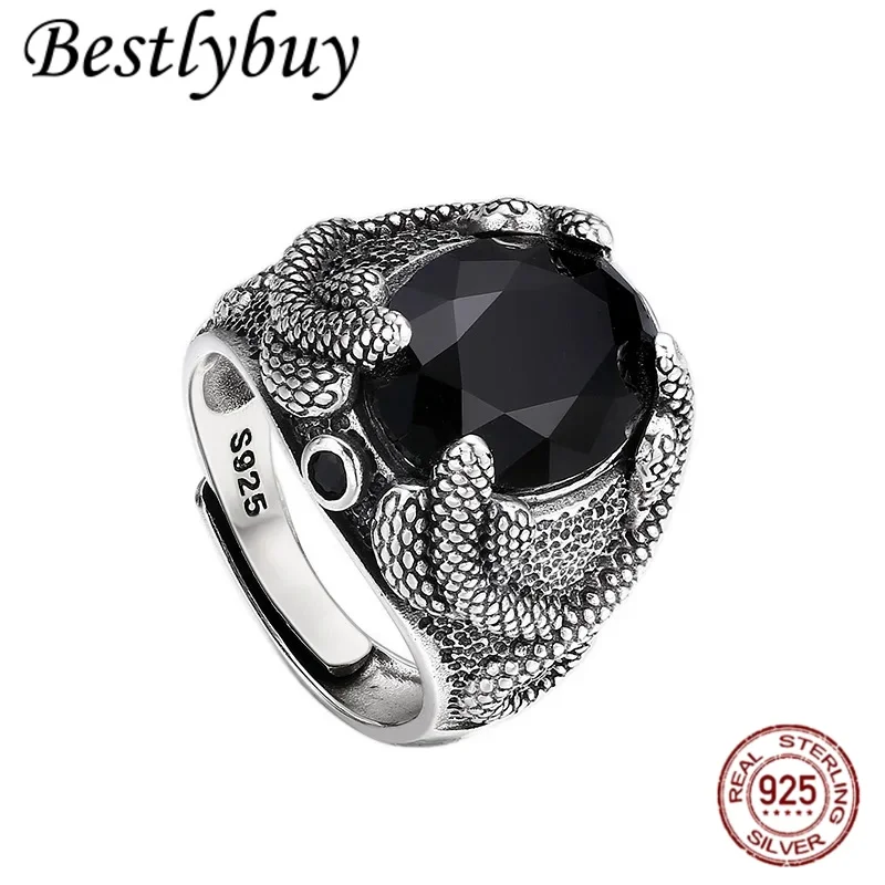 S925 Sterling Silver Rings for Men Retro Little Snakes Pattern Inlaid Black Zircon New Fashion Punk Jewelry ﻿Wholesale