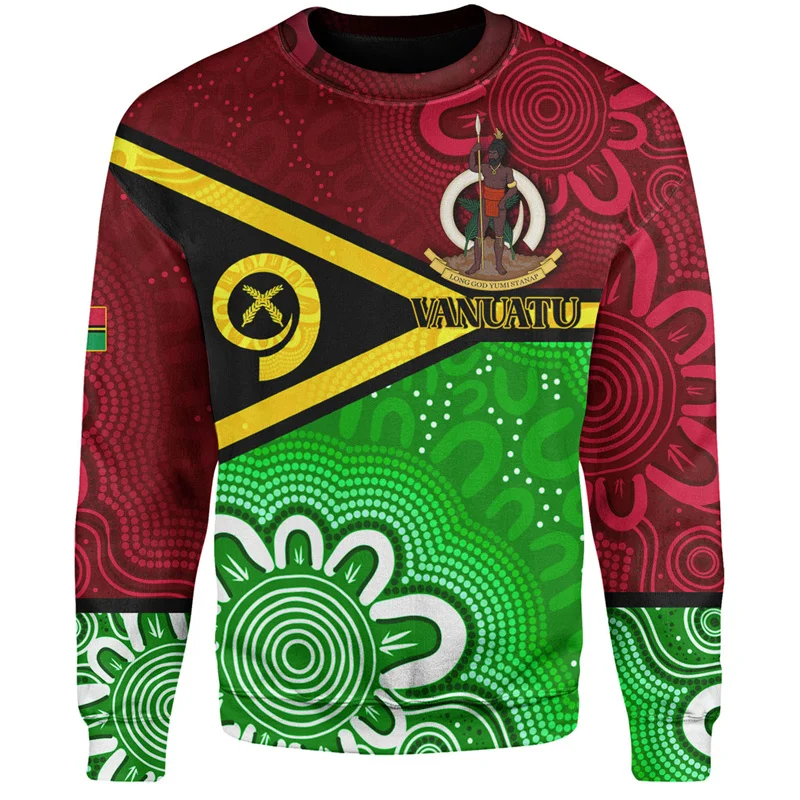 Vintage 3D Print Vanuatu Unity Day Sweatshirts For Men Vanuatu IndependenceDay Graphic Round Neck Hoodies Fashion Clothing Tops