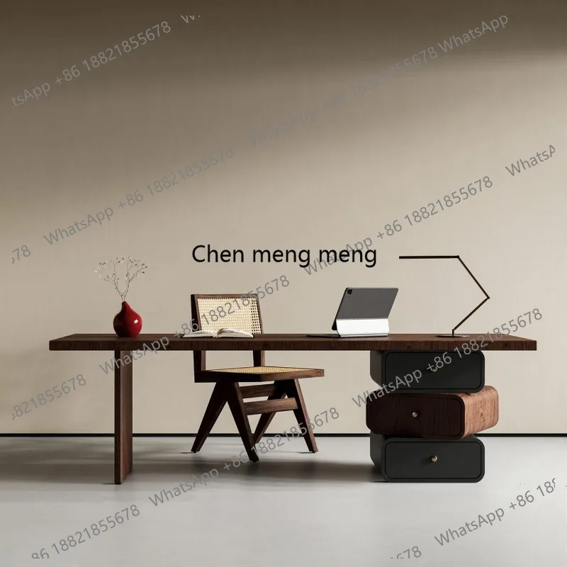 Medieval wabi-sabi style solid wood desk home study desk learning modern simple computer