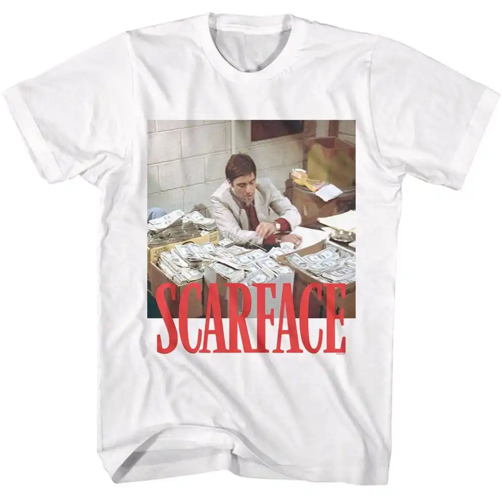 Scarface Money Stacks White Adult T Shirt