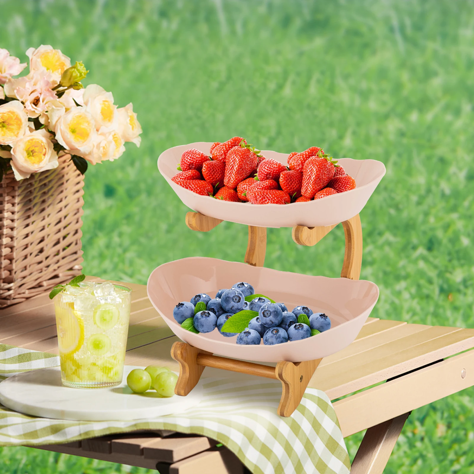 

2-layer plastic fruit tray, dry fruit basket, candy tray, used for placing desserts, candies, various fruits, etc.