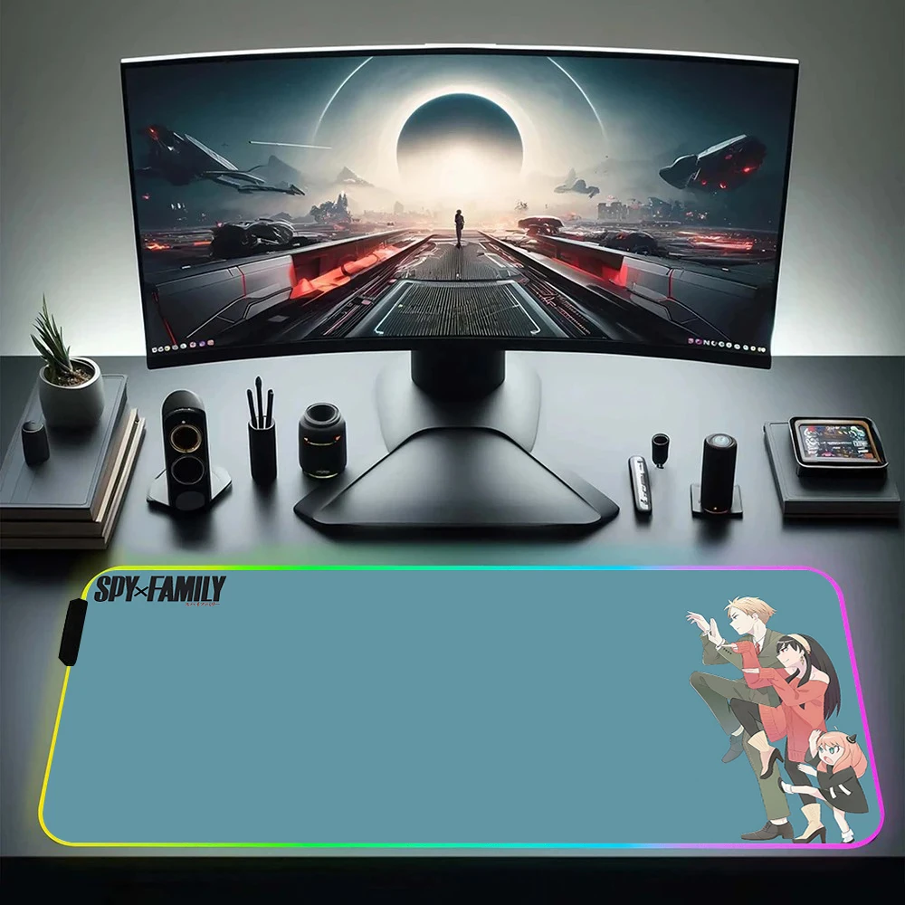 Imagem -06 - Spy x Família Rgb pc Gamer Teclado Mouse Pad Mousepad Led Brilhante Tapetes de Borracha para Jogos Computador Mausepad