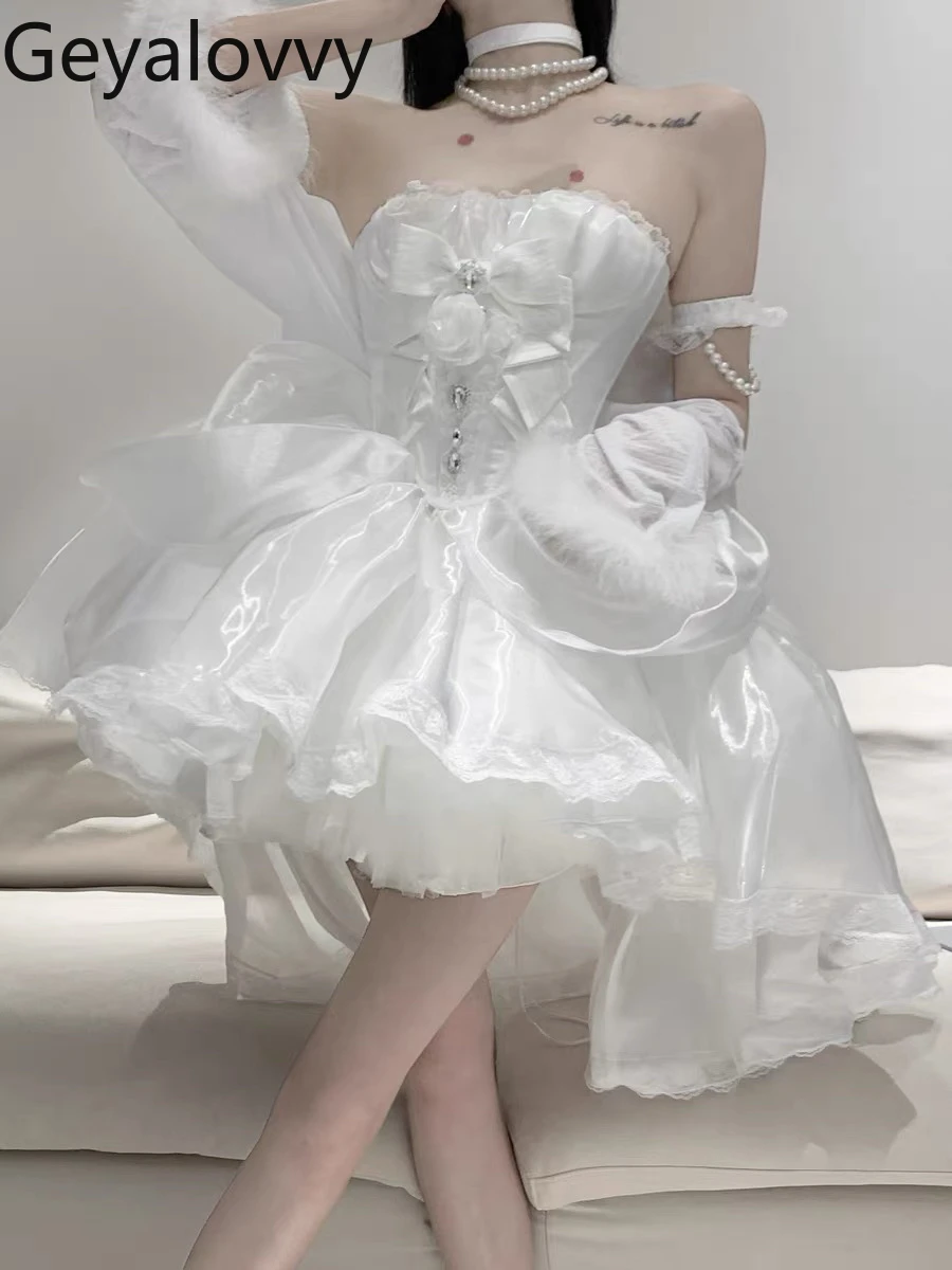 

Fairy Birthday Party Set Sweet White Slimming Tube Top and Fluffy Princess Short Skirt High-end Beautiful Skirts Outfits