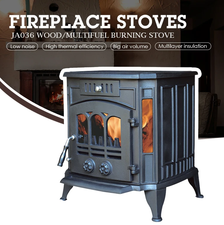 Cast Iron Wood Log Burning Stove Real Fire Fireplace Burner for Indoor Living Room