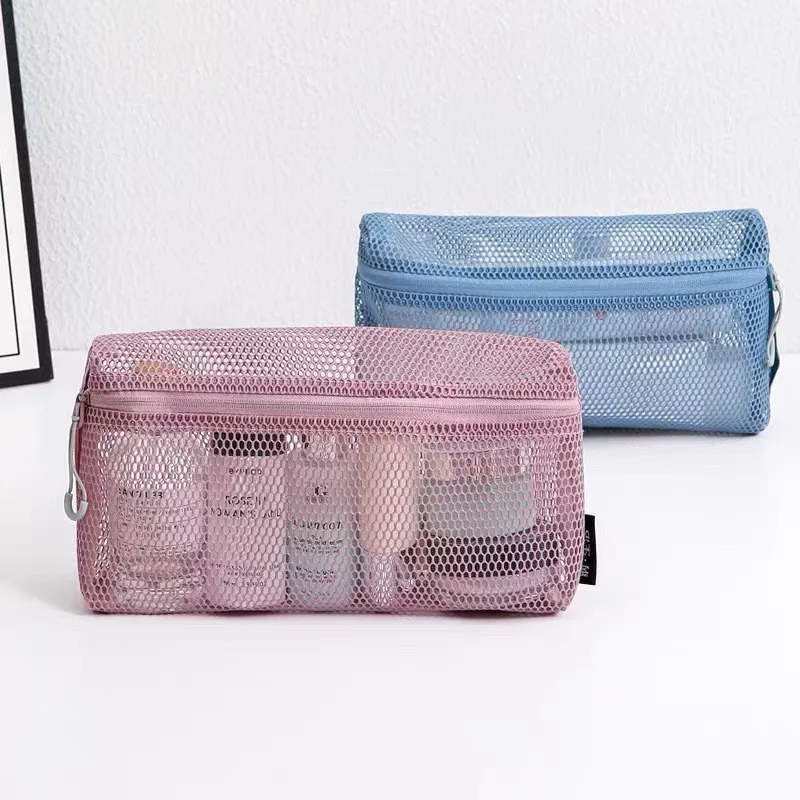 New Casual Nylon Storage Pouch Hand-held Mesh Cosmetic Bag With Zipper Multipurpose Toiletry Wash Bags Travel