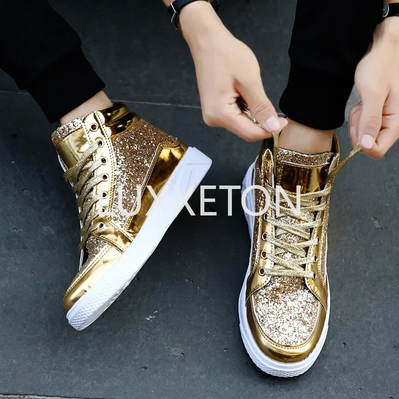 Thick Soled Sequins Trendy and Fashionable, Casual, Sporty, Breathable, Lightweight European and American Nightclub Couple Shoes