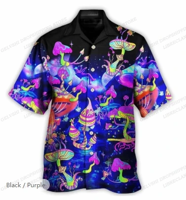 Mushroom 3d Print Shirts For Men Fashion Hawaiian Shirt Casual Beach Blouses Street Vocation Blouse Men's Clothing Lapel Camisas