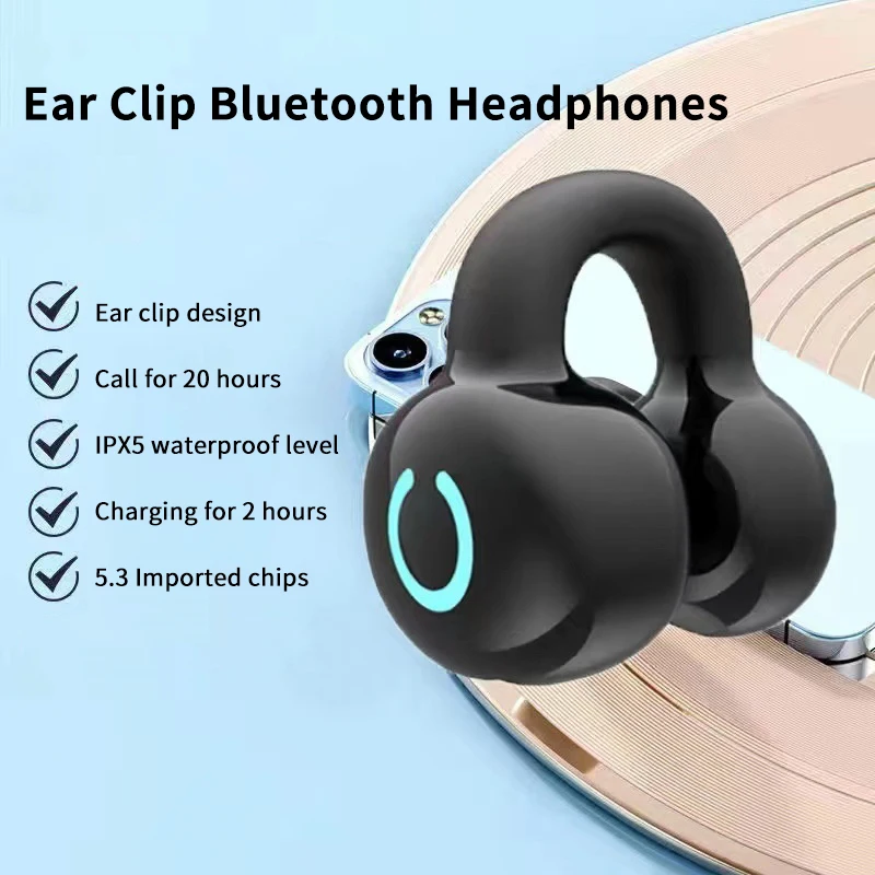 Wireless Earbuds Bluetooth Headset Clip Ear Noise Reduction Earphone Single Ear Headphones For Sport Running Music Headset