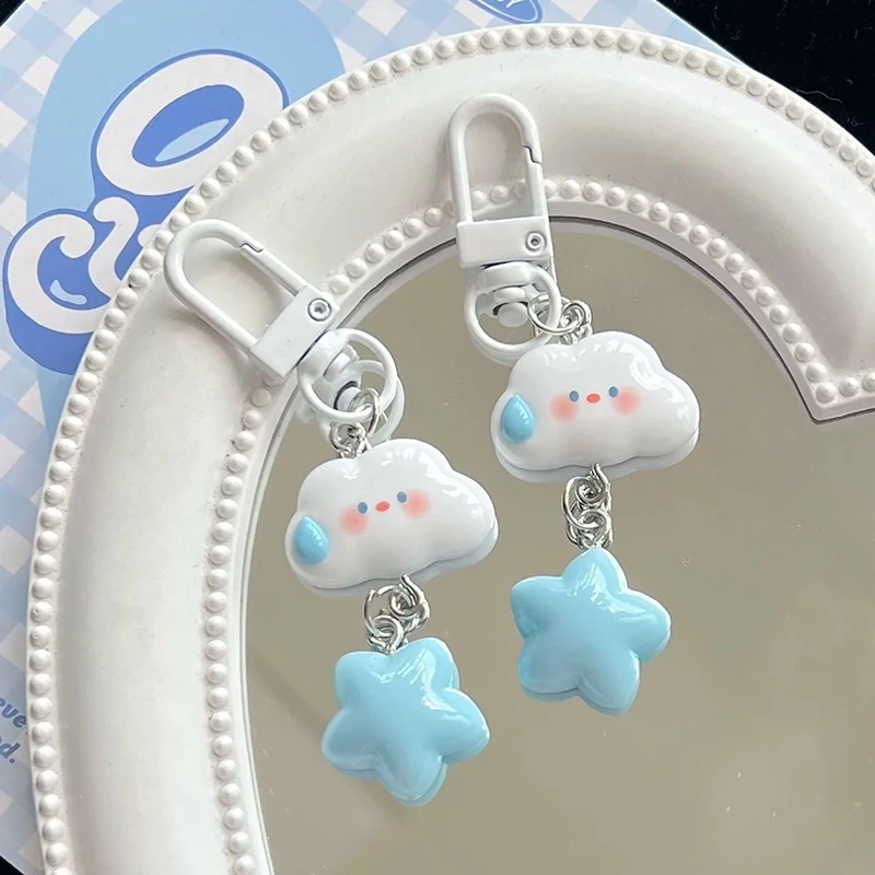 1PC Cute Cloud Blue Star Keychain for Car Keys Accessories Original Design Kawaii Keyring Women Handbag Bag Pendant Key Chains