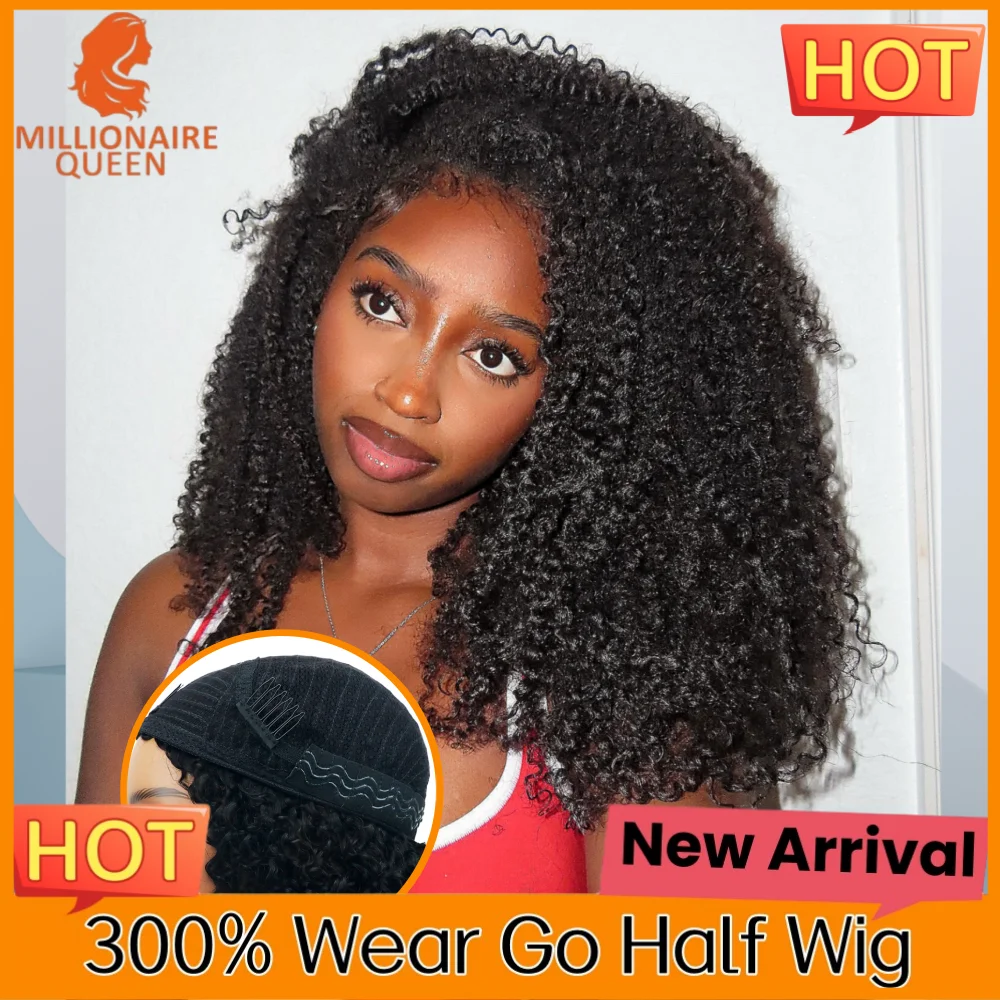 

15A 300% Double Drawn Burmese Pixie Curly Half Wig Clip In Kinky Curly Wig Headband Wigs Natural Human Hair Glueless Wig On Sale