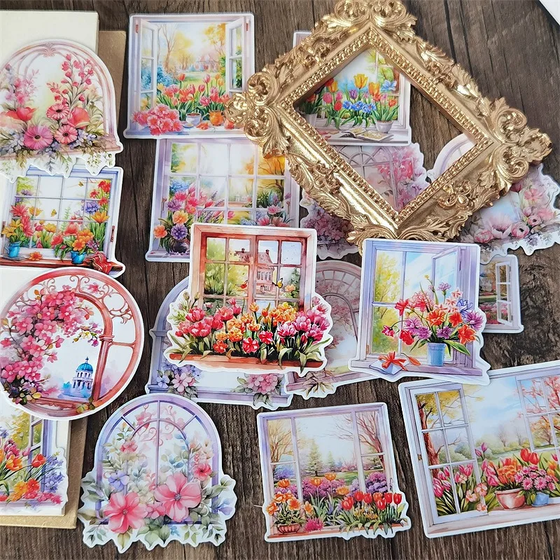 

17PCS Retro Windows and flowers Stickers Cute Journaling, Scrapbooking and DIY Crafts stationary planner
