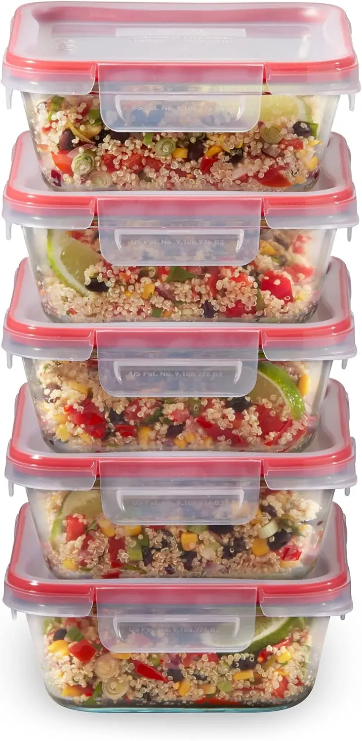 

5-Pack Glass Food Storage Containers Set, Airtight Leakproof Lids, Freezer Dishwasher Microwave Safe