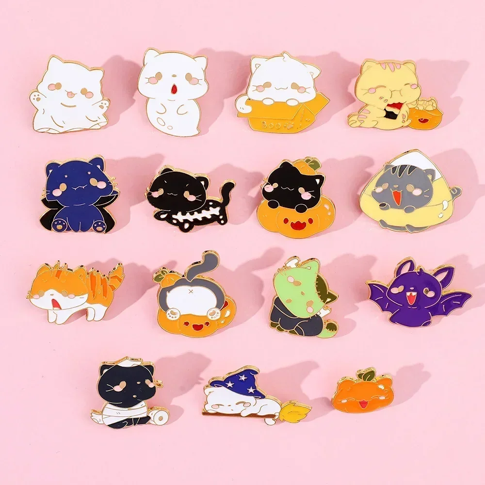 Halloween Cute Cartoon Cat Brooch Enamel Personality Funny Creative Ghost Pumpkin Badge Metal Small Animal Bag Clothes Pins Gift