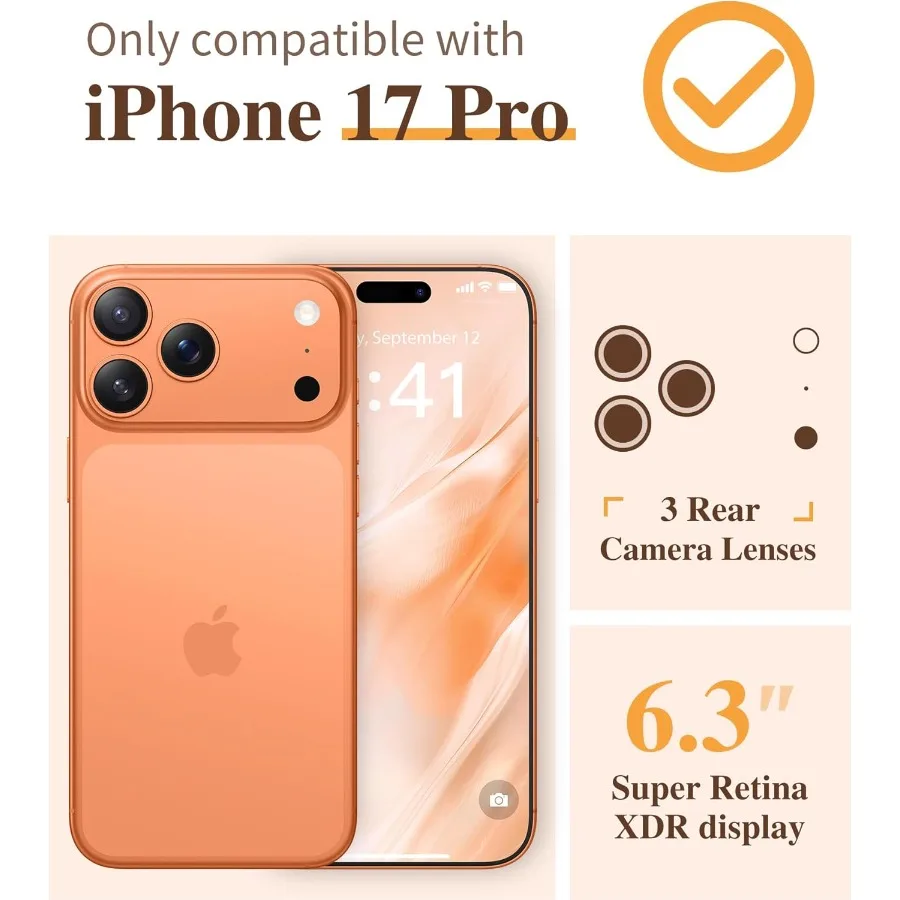 حافظة هاتف شفافة رفيعة مقاومة للصدمات مع واقي شاشة مدمج لهاتف iPhone 17 Pro 6.3 حماية كاملة للكاميرا