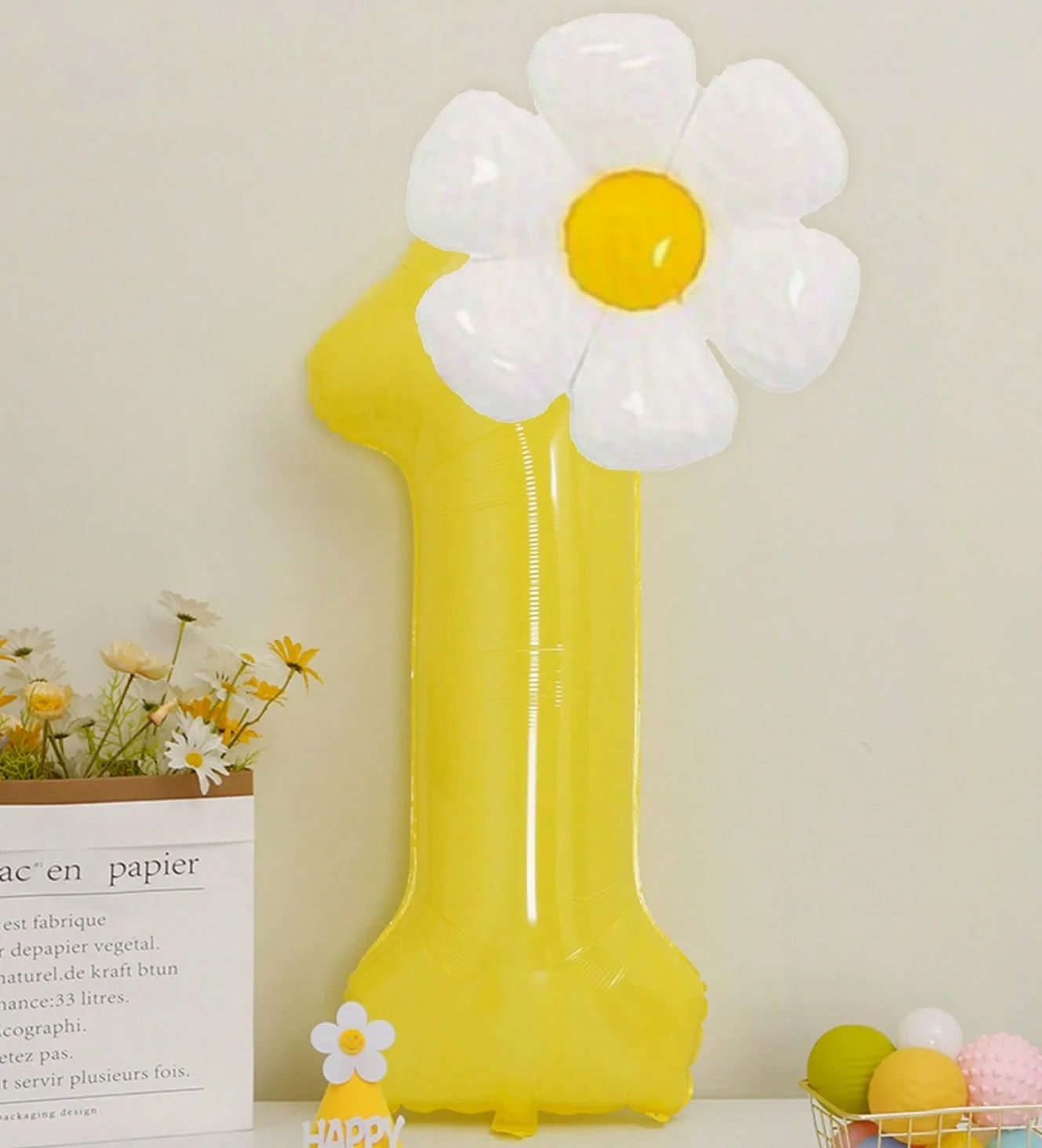 Weiße Gänseblümchen-Ballons Set Macaron Gelb/Rosa 40 Zoll Zahlenballon Geburtstagsfeier Jubiläumsdekoration Foto-Requisiten – Detail 2