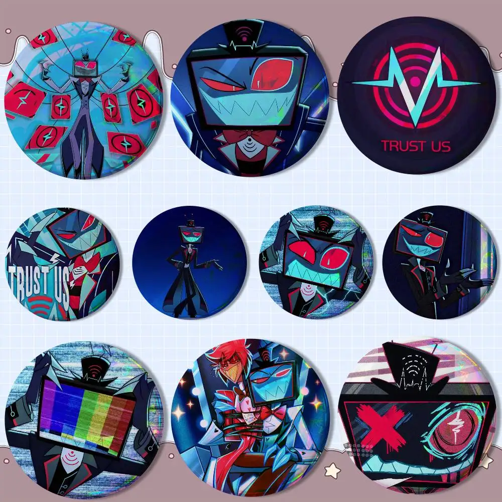 

Hazbin Vox H-HotelS Trust Us Creative Round Badge Button Pin Bag Decor Fans Collection Friends Gift Brooch