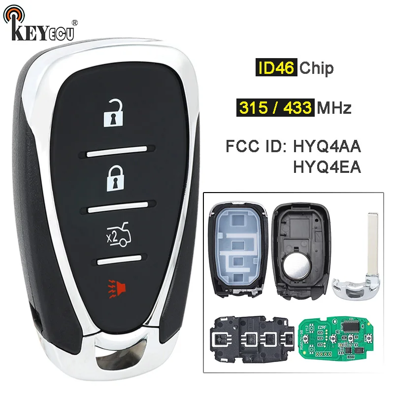 

KEYECU 315 МГц/433 МГц чип ID46 HYQ4AA HYQ4EA умный 4-кнопочный дистанционный ключ для Chevrolet Sonic Cruze Malibu Camaro 2016-2021