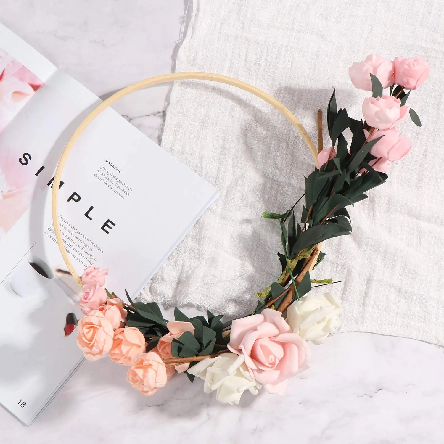 ห่วงไม้ไผ่สำหรับจับวงกลมทำด้วยไม้สำหรับแขวนในพวงมาลัยดอกไม้บ้านสวนพืชตกแต่งตะกร้าแขวน10ซม.