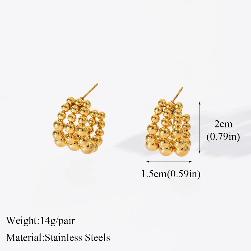 BCEFACL 316L Stainless Steel Gold Color C-shaped Beads Stud Earrings For Women New Party Gift Fashion Waterproof Jewelry Bijoux