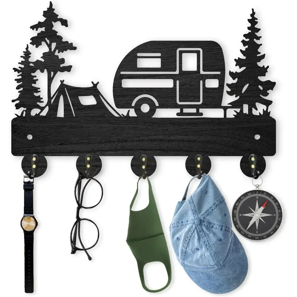 Camper Wall Mount Coat Rack Wooden Camping Key Holder for Wall 11.8×8inch Outdoor Key Rack Hanger Camping Key Hook